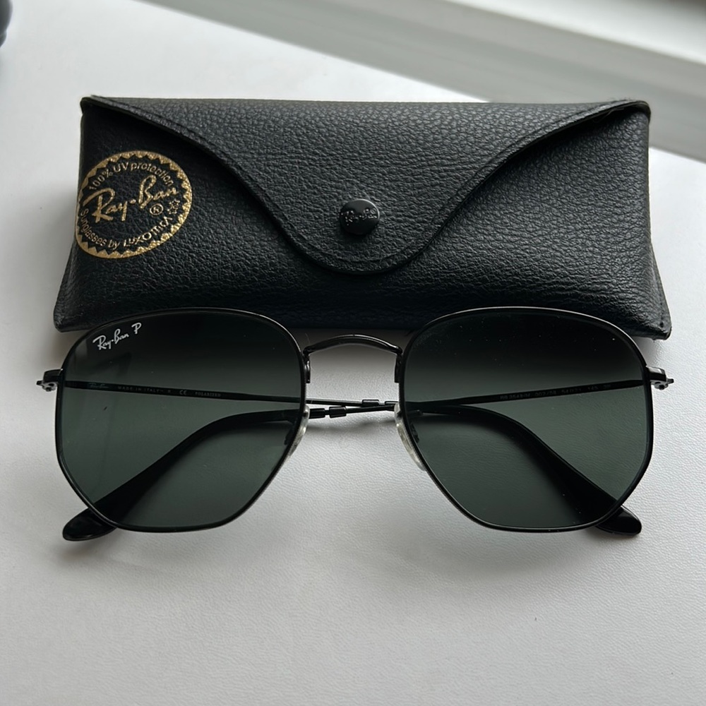 Ray-Ban Hexagonal Flat Polarized Lenses - Polished Black